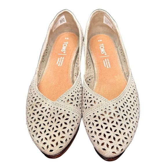 Toms Shoes - EUC TOMS Desert Taupe Suede Jutti Slip On Flats Mosaic Tile Design, Size 8